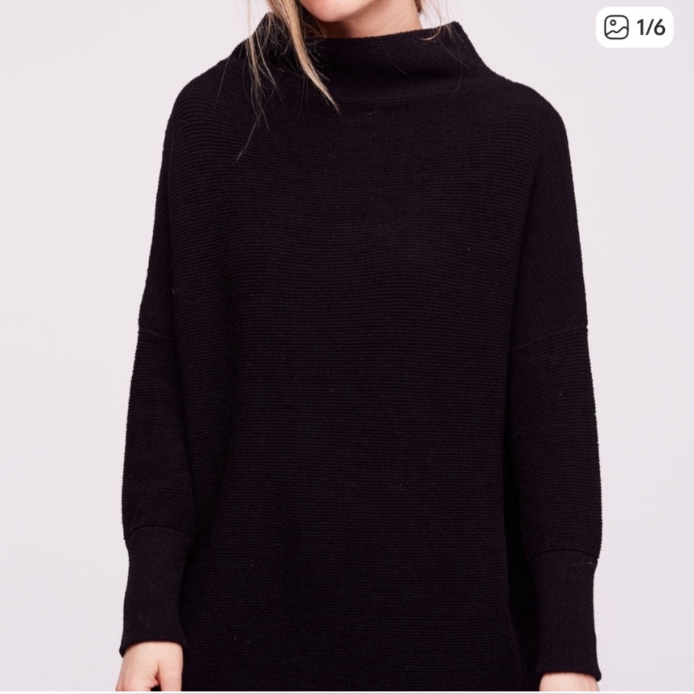 Free People| ‘Ottoman’ Slouchy Tunic Mock Neck Oversized Black Sweater Sz S
